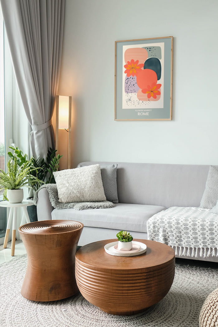 Minimalist Rome Flower Market Poster in Modern Living Room