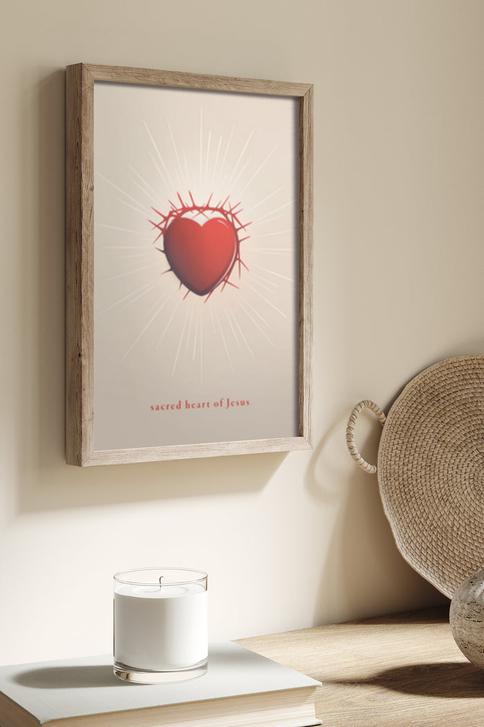 Sacred Heart of Jesus Framed Poster in Modern Home Decor Setting