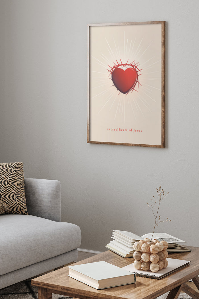 Sacred Heart of Jesus poster in a modern living room setting