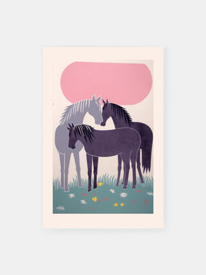 Serene Pastel Meadow Horses Poster