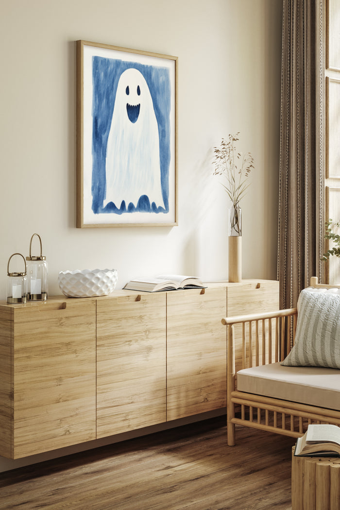 Contemporary Smiling Ghost Artwork in a Stylish Interior