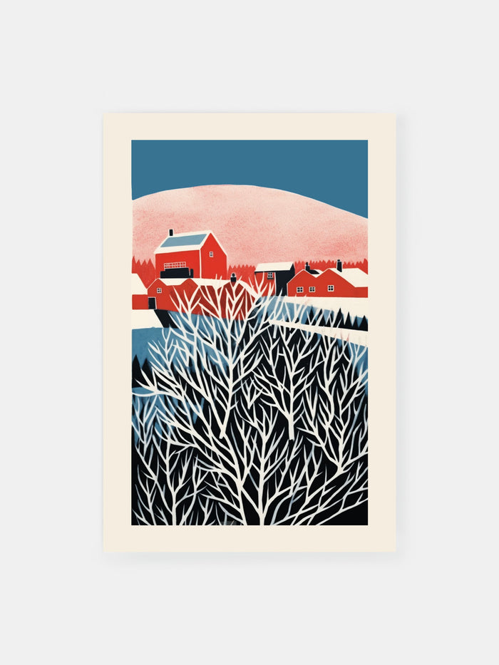 Snowy Scarlet Sunset Poster