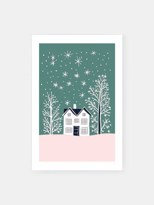 Snowy Teal Christmas Poster