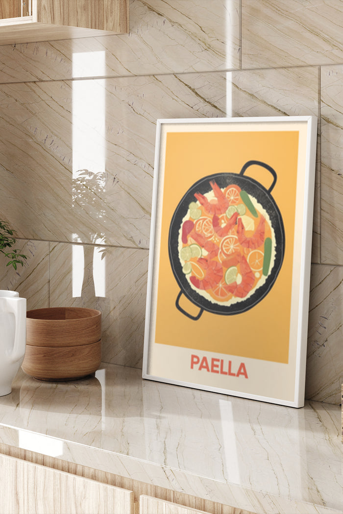 Spanish Cuisine Paella Poster Art Displayed in Modern Kitchen