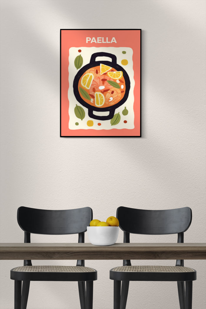Stylish poster of Spanish Paella in modern dining room decor