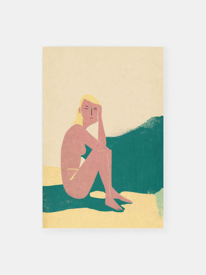 Sonnenbadende Frau am Strand Poster