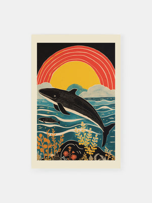 Sunset Whale Poster