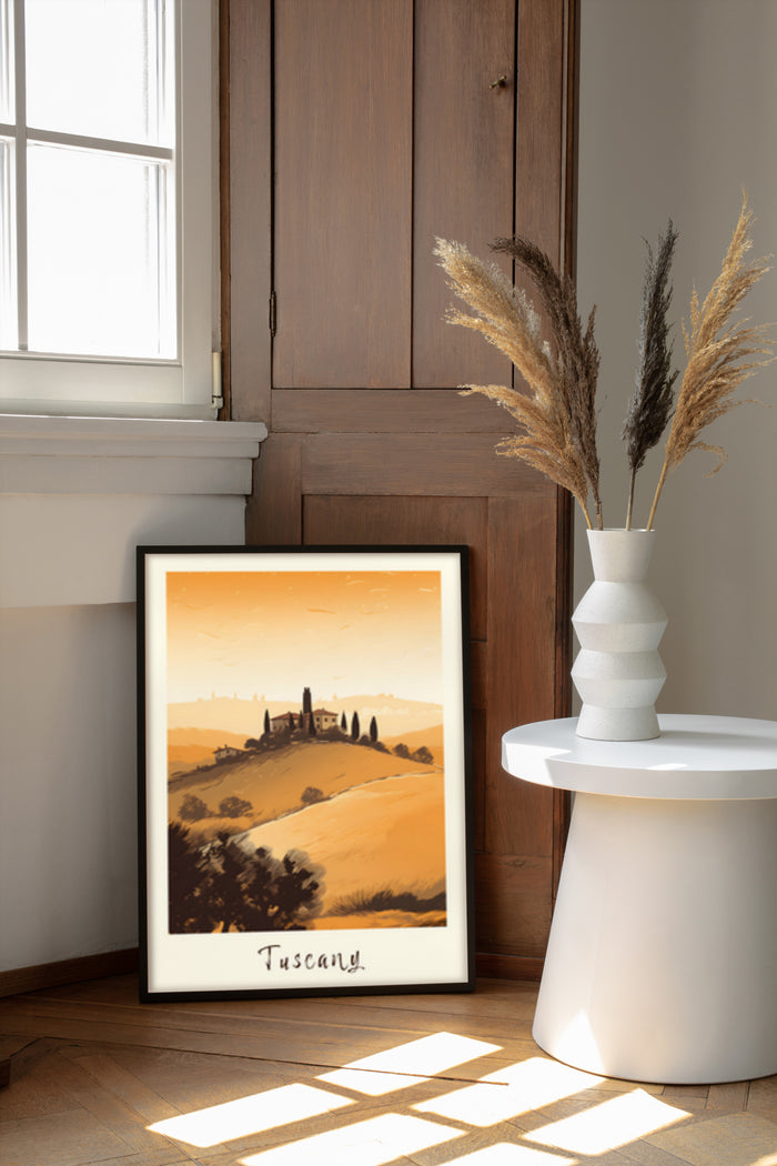Tuscany landscape art poster in a modern interior setting