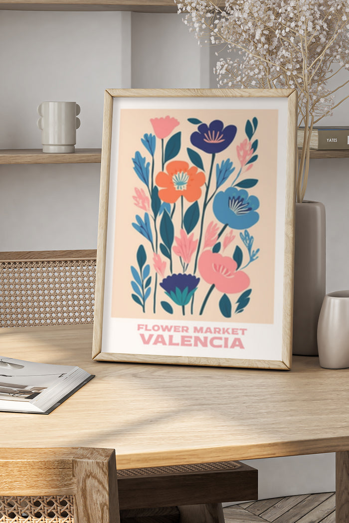 Artistic poster of Valencia Flower Market with colorful floral design