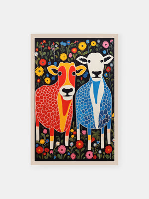 Vibrant Floral Cows Poster