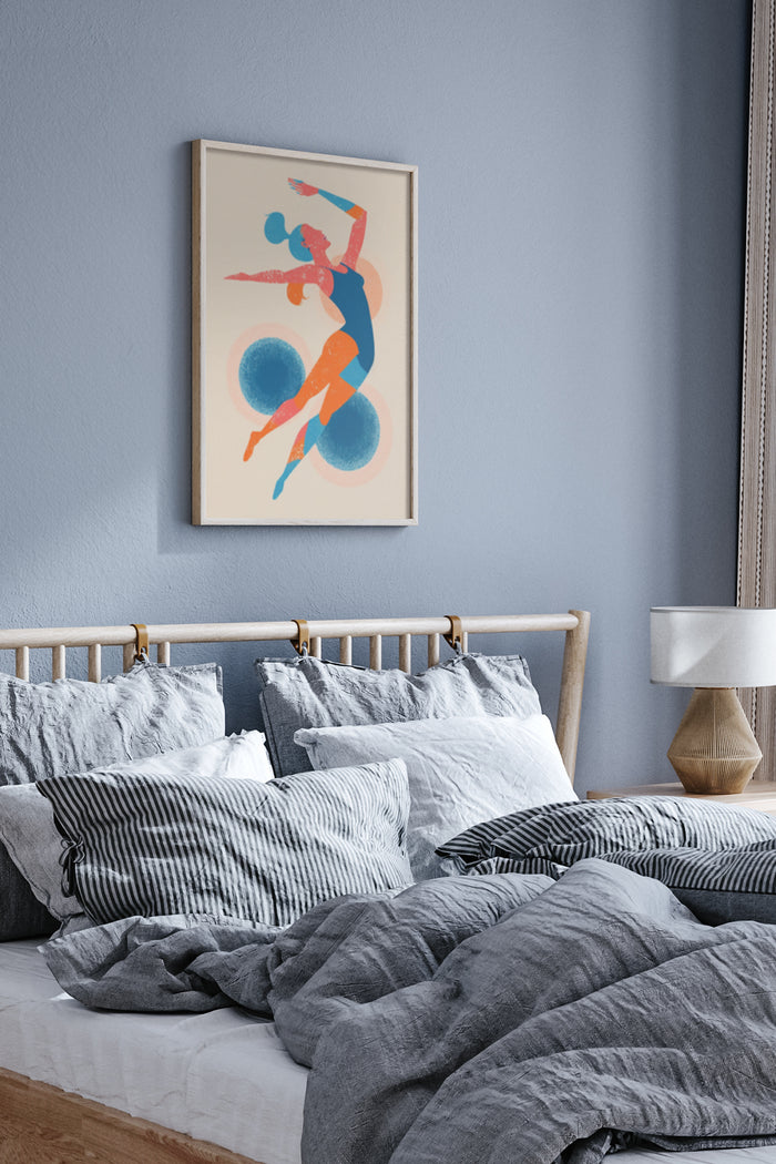 Vintage Artwork of an Athlete Diving Illustrated Poster in Bedroom Setting