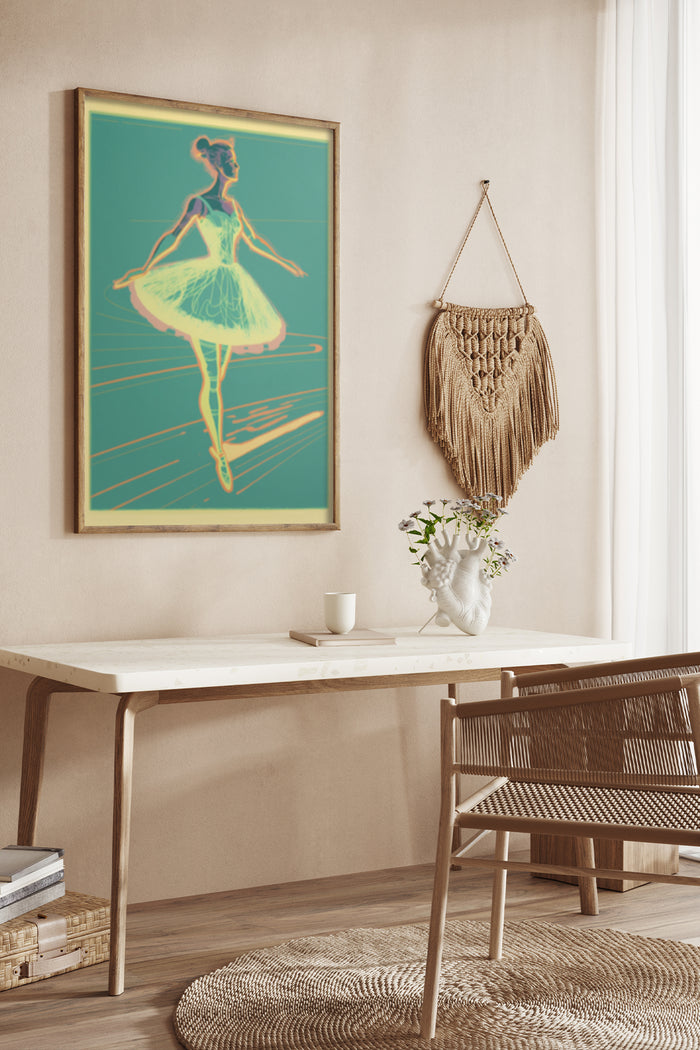 Vintage style ballerina poster framed on a wall in contemporary room decor