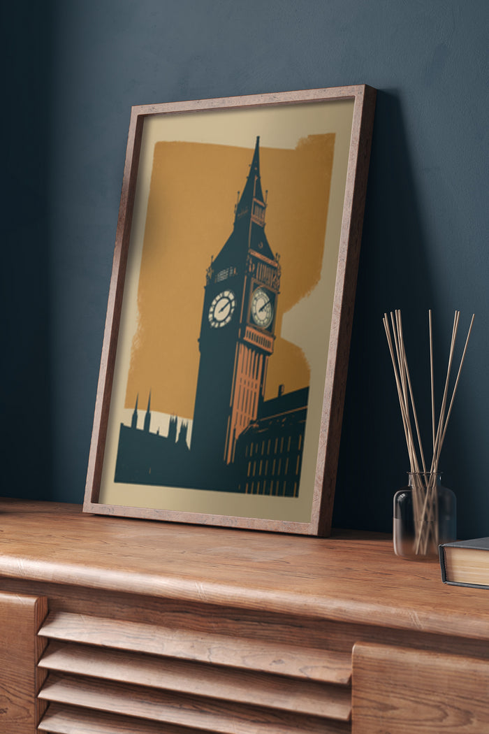 Vintage Big Ben Clock Tower London Poster Art in Stylish Room Decor Setting