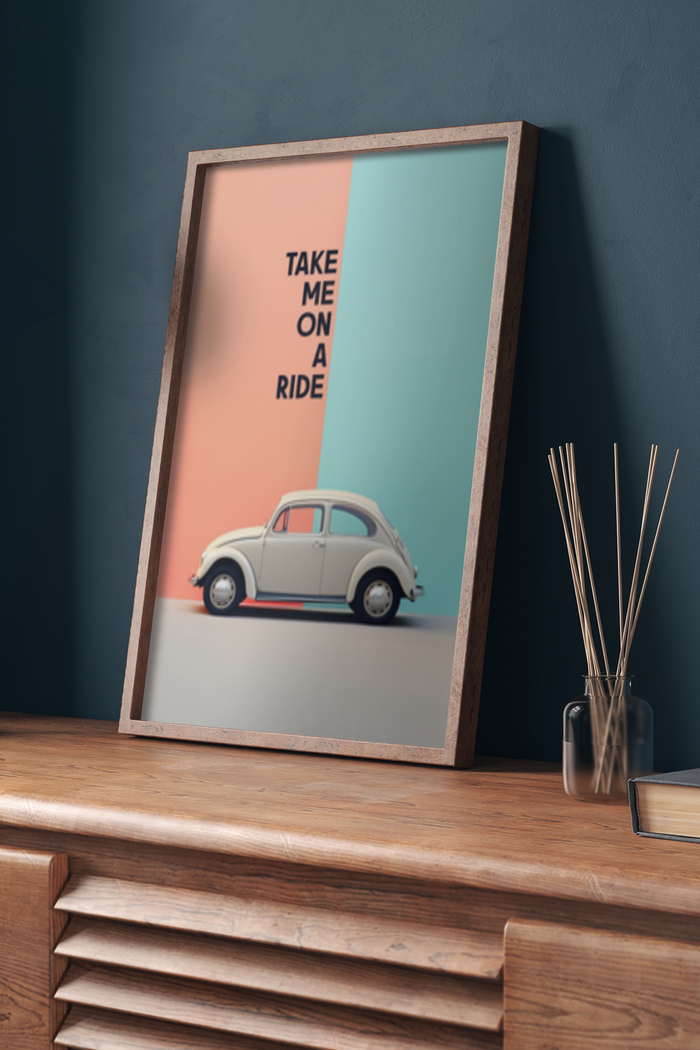 Posters Ride With Me Beetle Retro Ride Poster - Klumo Shop