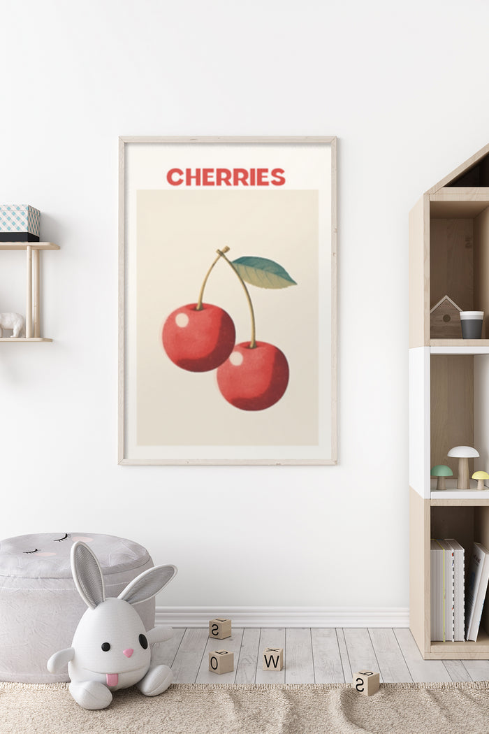 Vintage Cherries Poster Art in Nursery Room Decoration