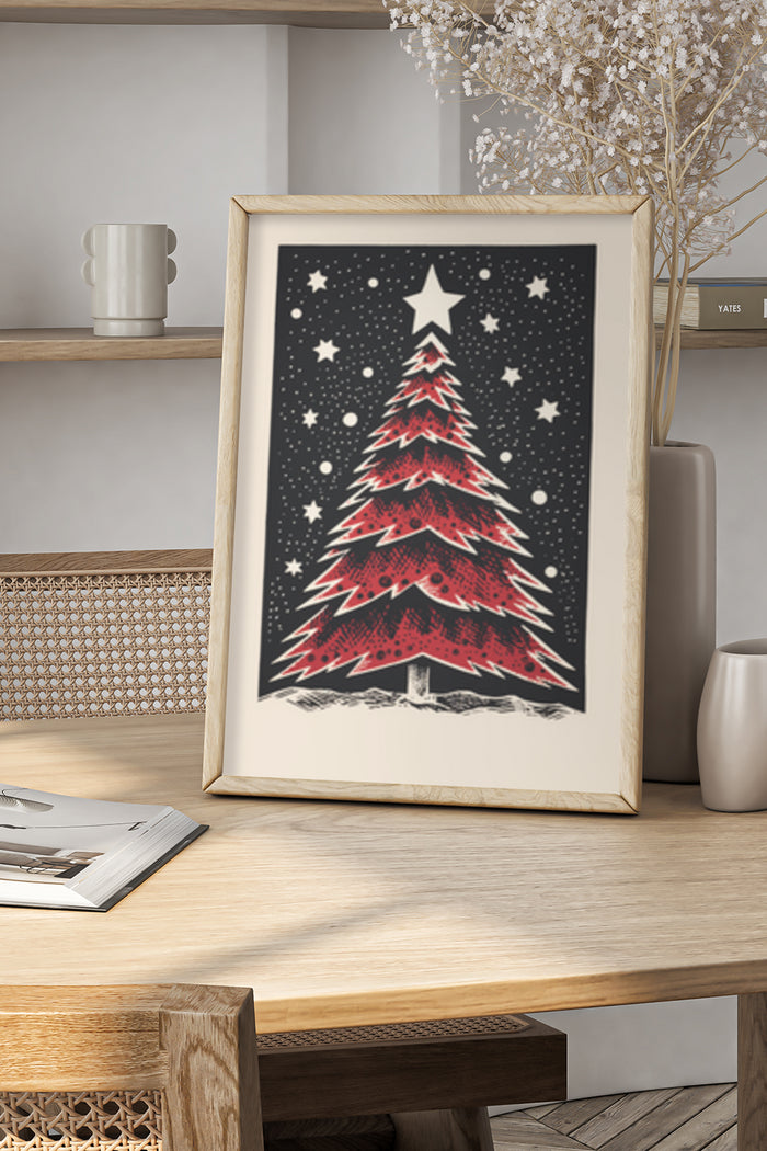 Vintage Christmas tree artwork in a framed poster as home decoration