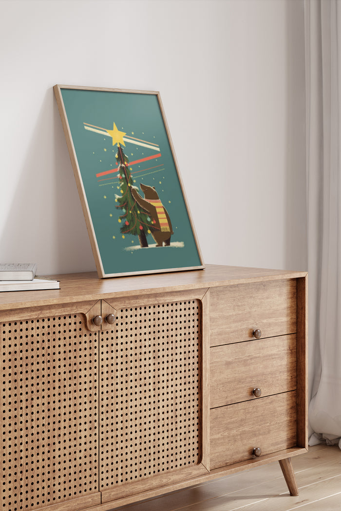 Vintage Christmas Tree with Star and Space Elements in Art Poster