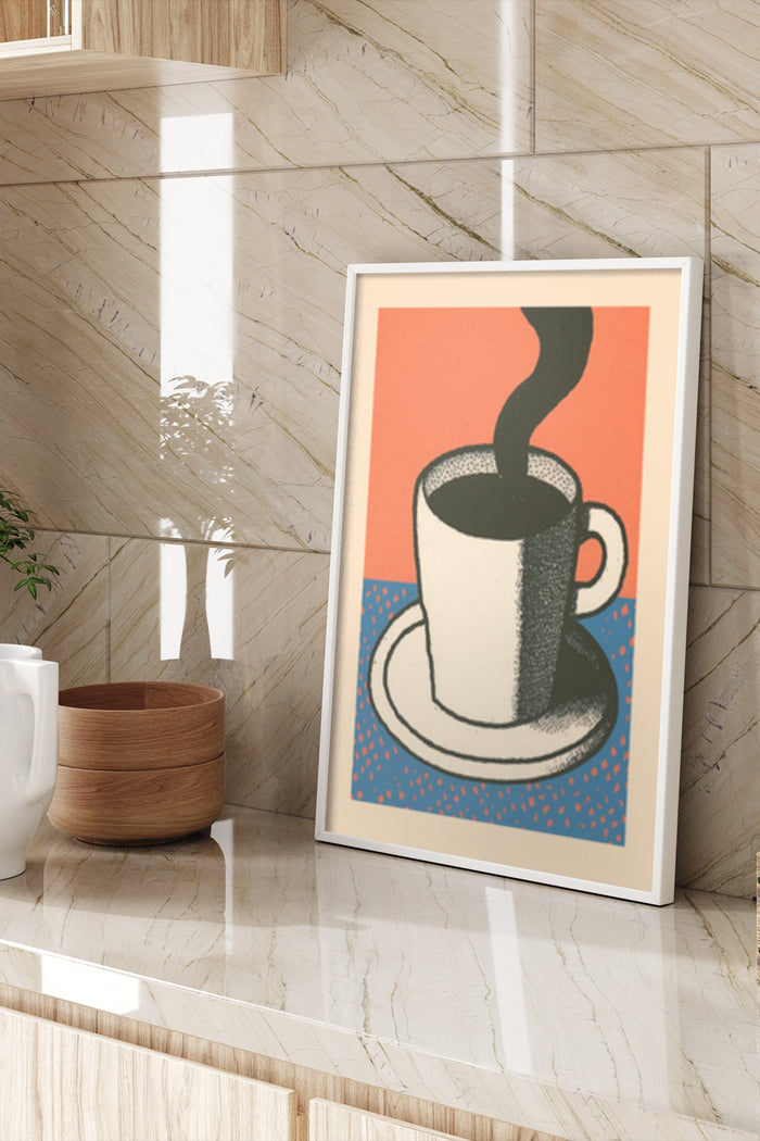 Vintage Coffee Cup Poster Art Displayed in Modern Interior