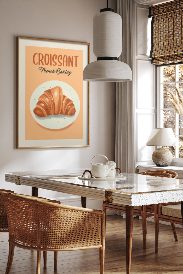 Vintage Croissant French Baking Poster in Stylish Dining Room Interior