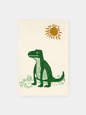 Vintage Dinosaur Sunrise Poster