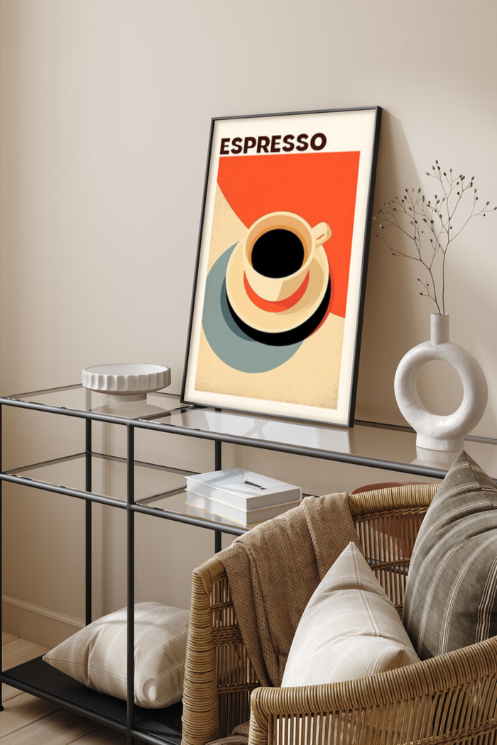 Vintage Espresso Coffee Poster in Modern Interior Decor Setting