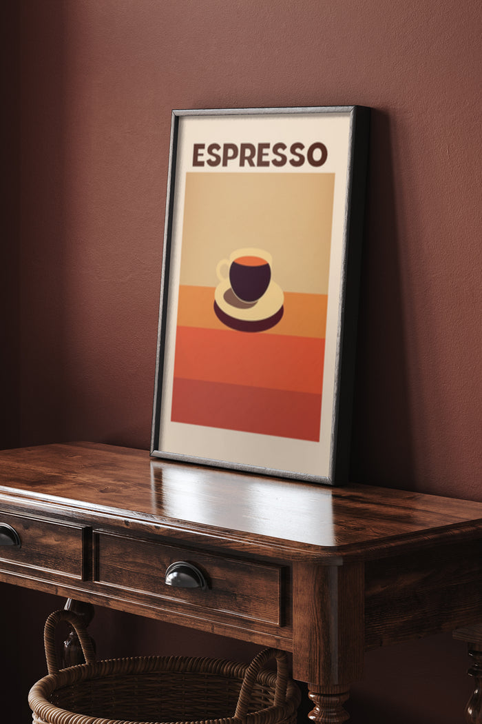 Vintage Espresso Coffee Poster Artwork in Stylish Interior