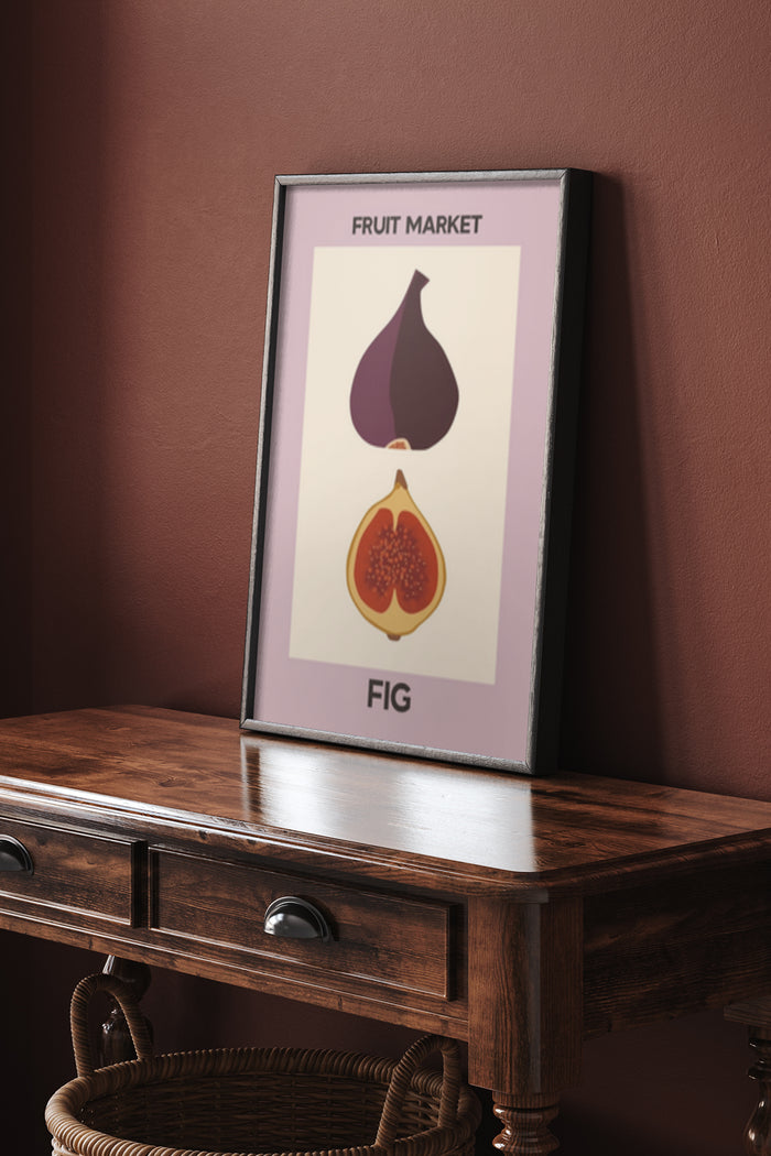Vintage Fruit Market Fig Poster - Stylish Advertisement Art with Fig Illustration on Wooden Sideboard