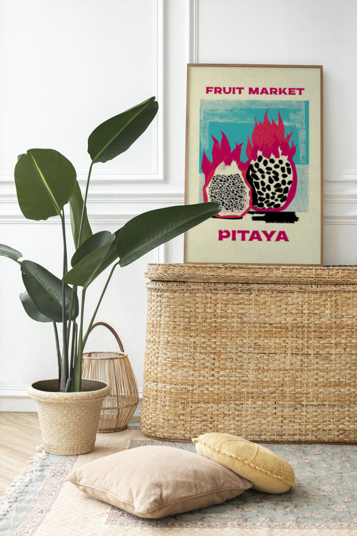 Vintage Fruit Market Pitaya Poster in Stylish Interior