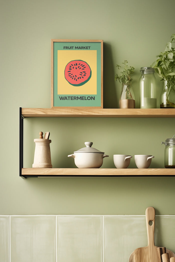Vintage Fruit Market Watermelon Poster in a Stylish Kitchen Setting