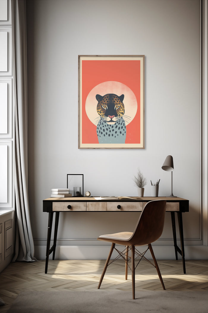 Vintage style leopard art poster in a modern home interior