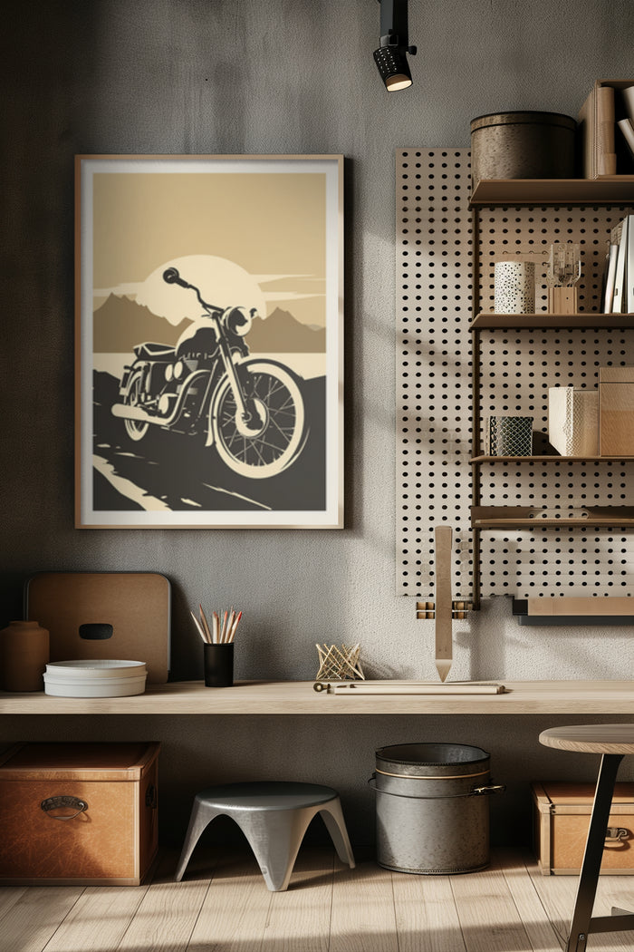 Vintage Motorcycle Poster in Stylish Home Office Decor