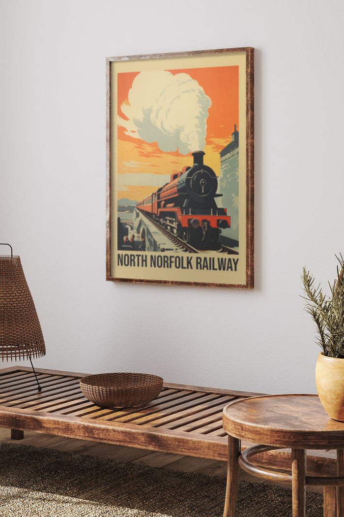 Vintage travel poster for North Norfolk Railway featuring classic steam train