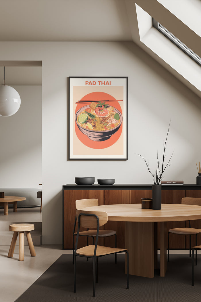 Vintage style Pad Thai poster in a contemporary dining room setting