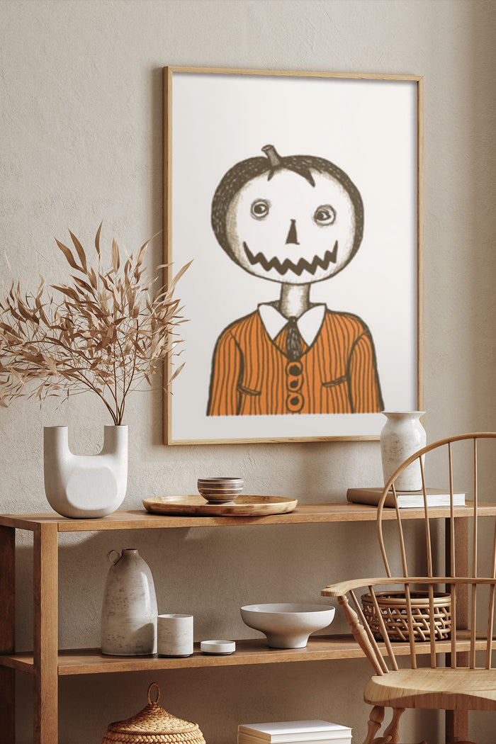Vintage Pumpkin Head Character Art Print in Modern Home Interior