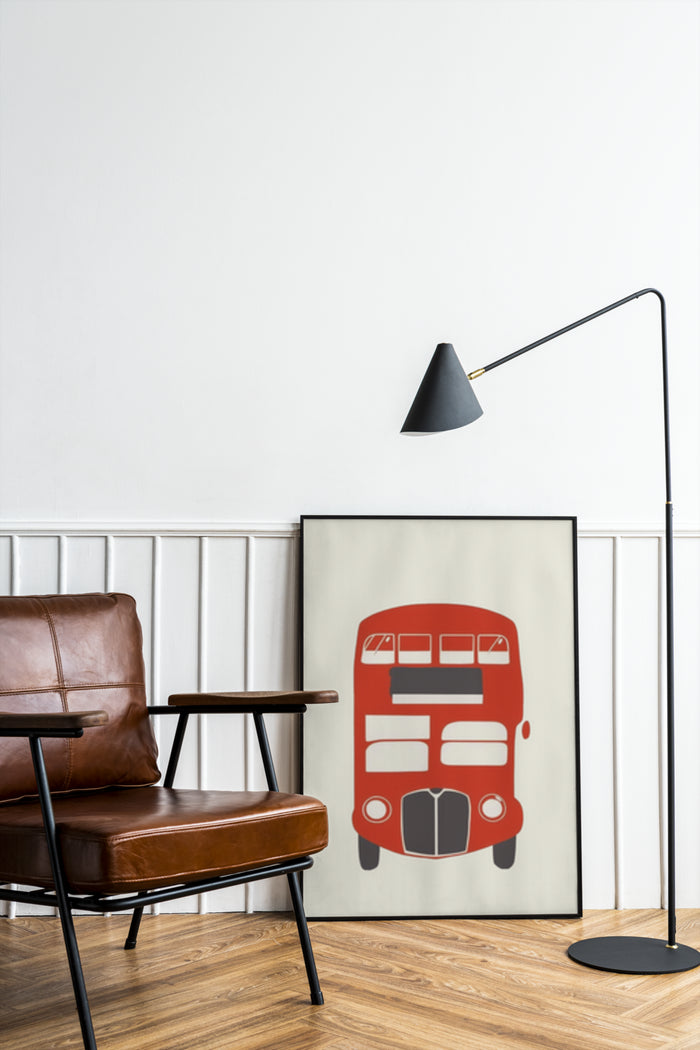 Vintage Red Double Decker Bus Poster in Stylish Room Interior