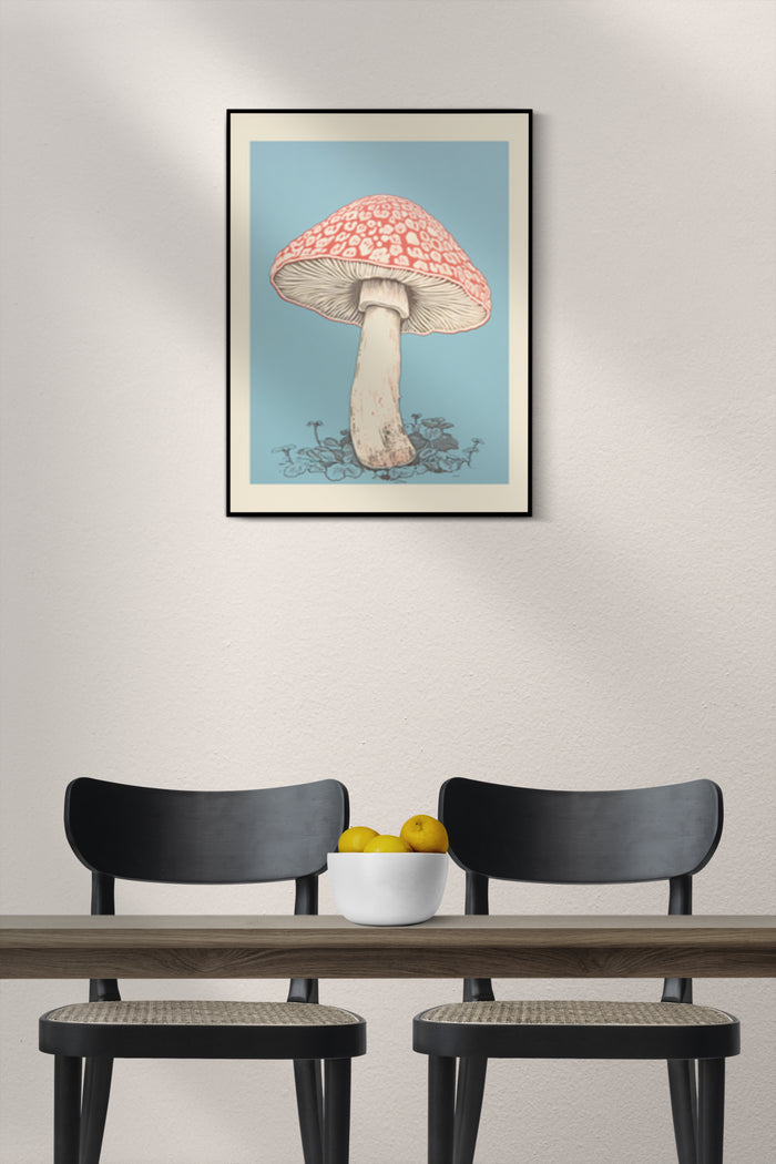 Vintage Red Spotted Mushroom Poster in Modern Interior Setting