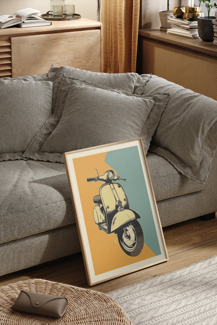 Vintage Scooter Poster Art in Stylish Home Interior Setting