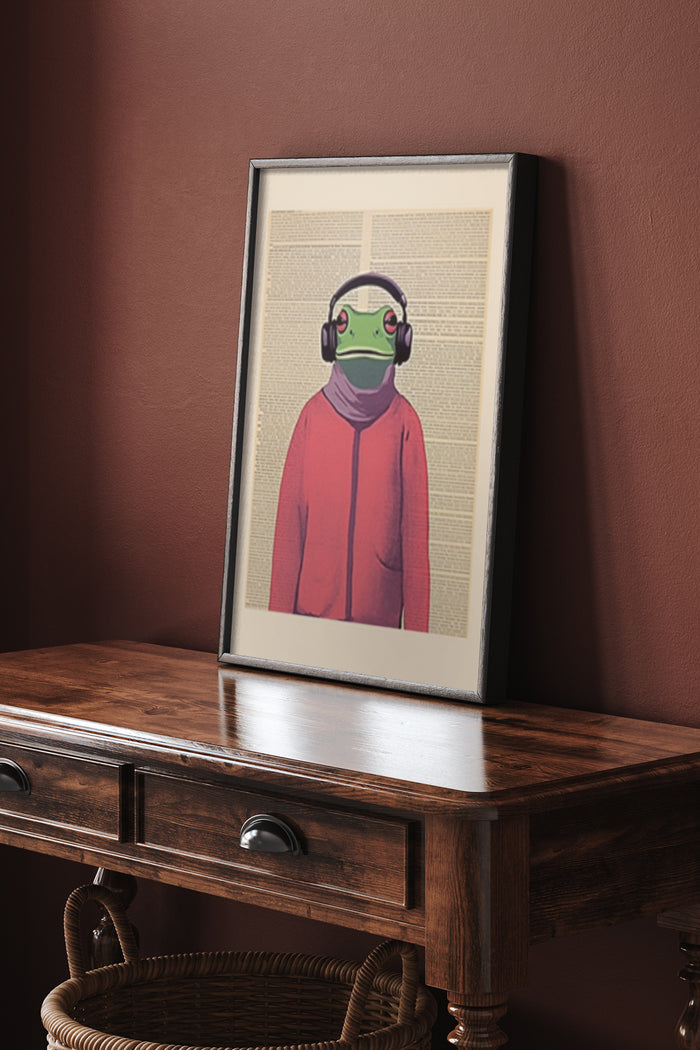 Retro pop art poster of an alien with headphones
