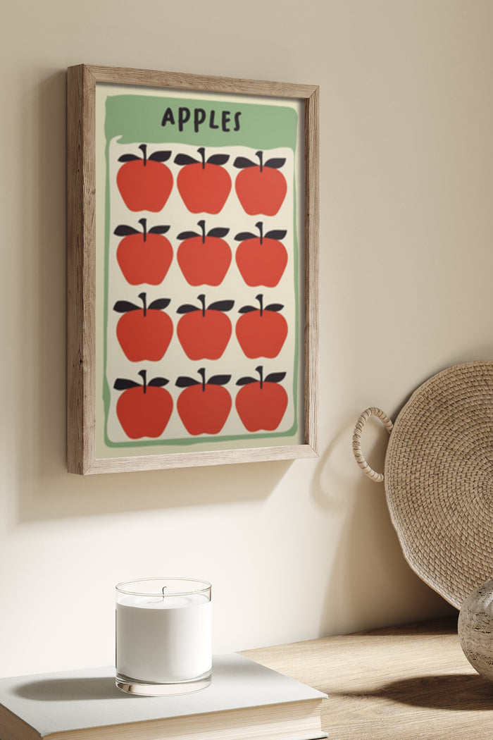 Vintage Style Red Apples Poster in Wooden Frame on Wall