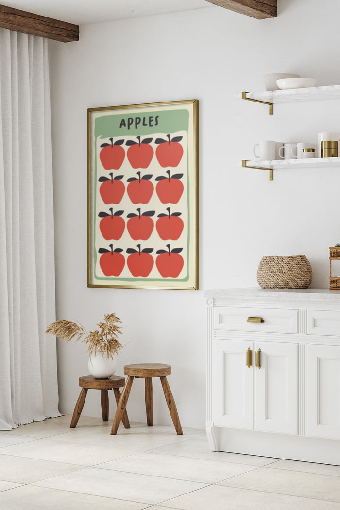 Vintage style red apples poster in kitchen setting for home decor advertisement