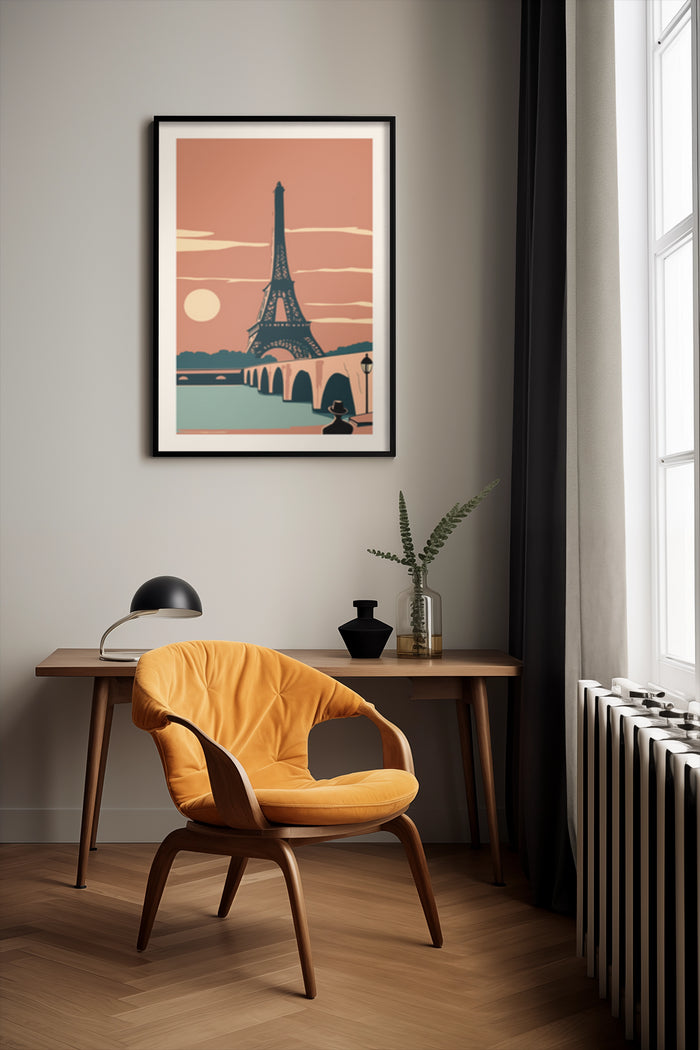 Vintage Style Eiffel Tower Poster in Stylish Modern Interior