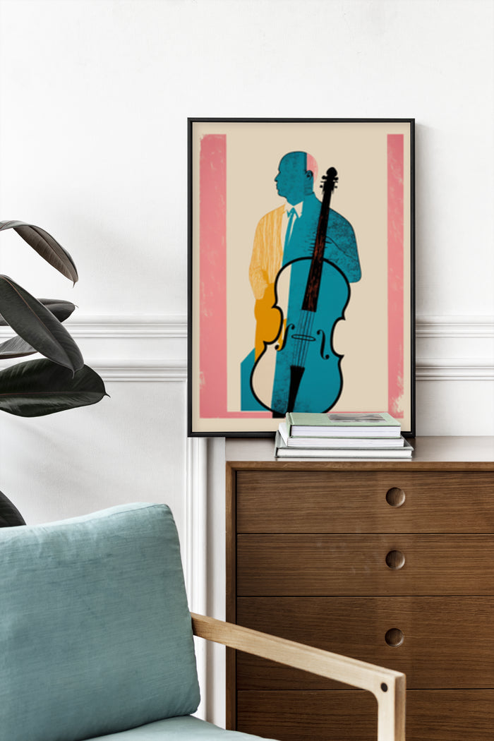 Vintage Style Poster of a Silhouette of a Jazz Musician Holding a Double Bass