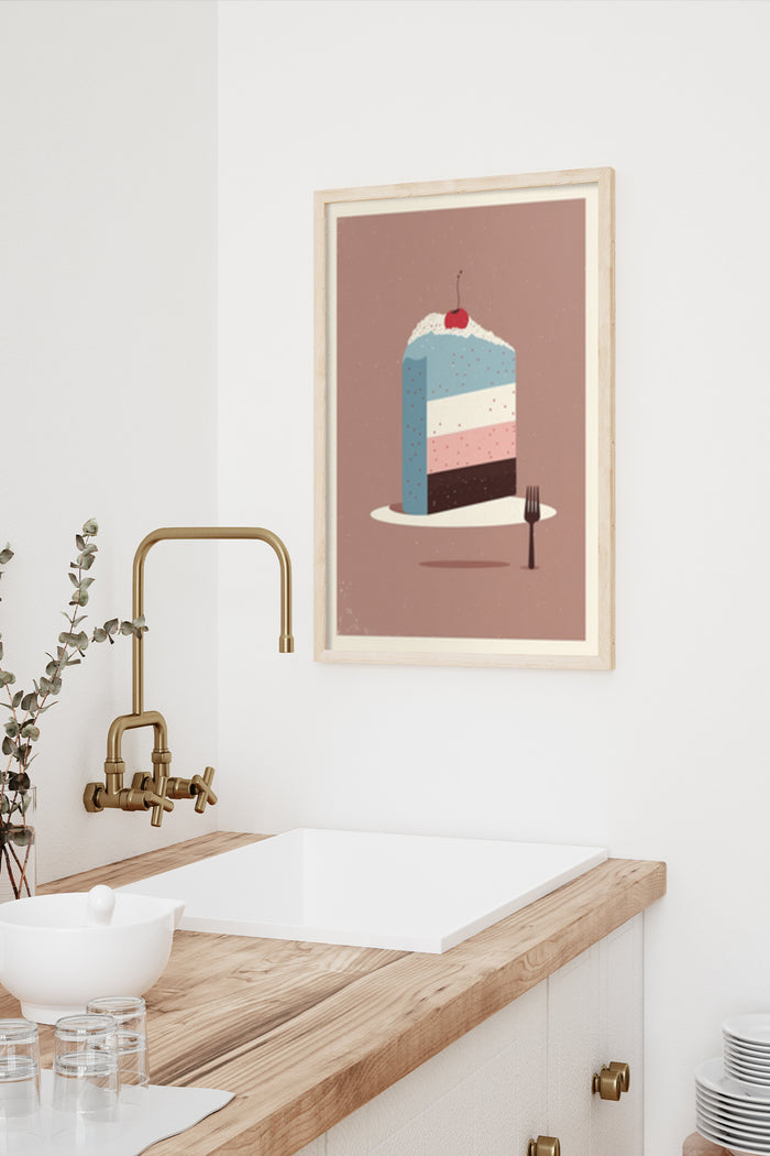Vintage Style Layered Cake Poster Hung Above Kitchen Sink
