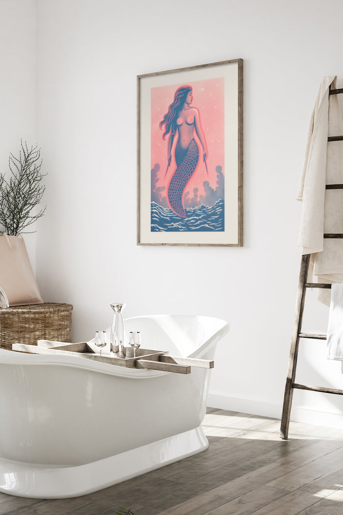 Vintage Inspired Mermaid Poster in a Stylish Bathroom Setting