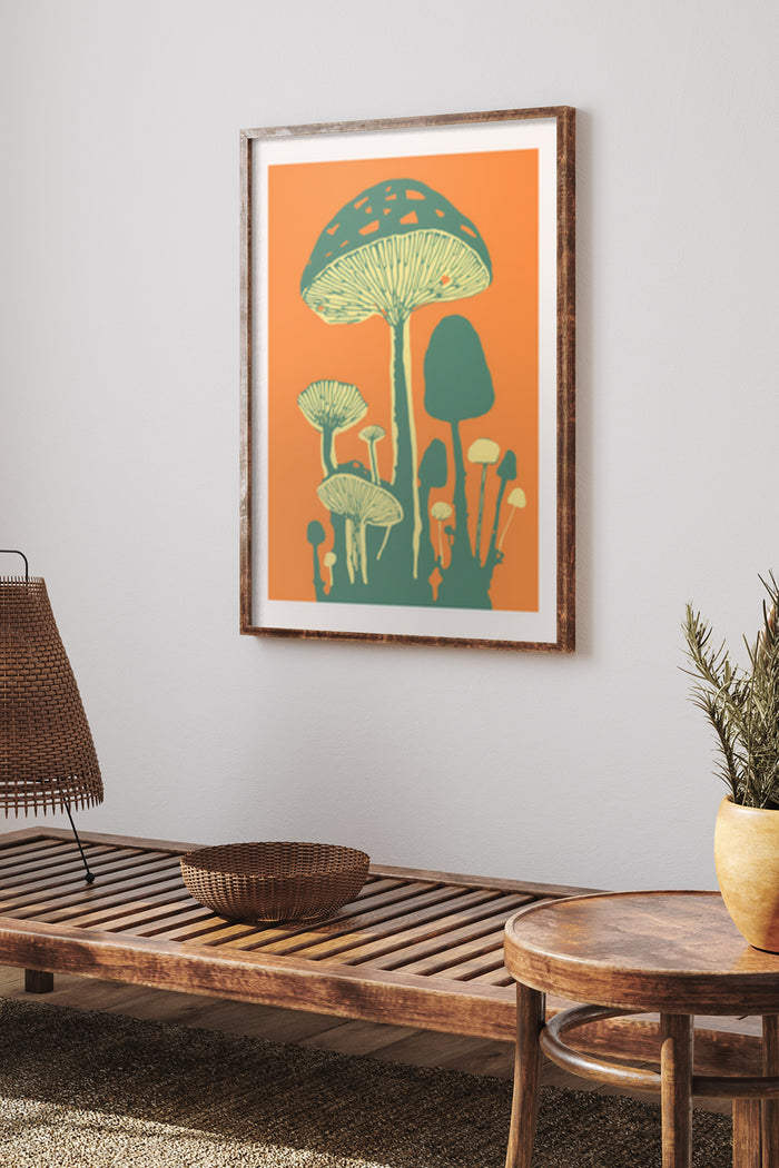 Vintage Style Mushroom Artwork Poster in Modern Home Interior