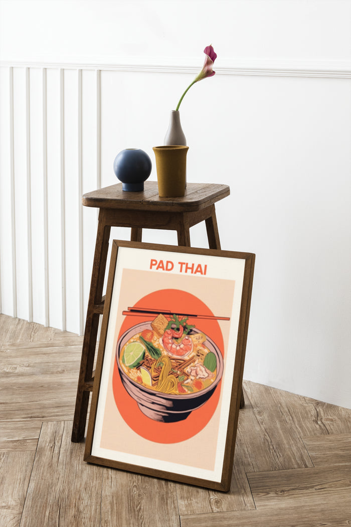 Vintage Style Pad Thai Poster Art in Home Decor Setting