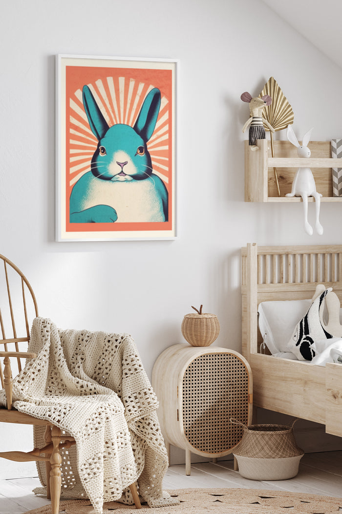 Vintage Style Rabbit Illustration Poster in Modern Home Interior
