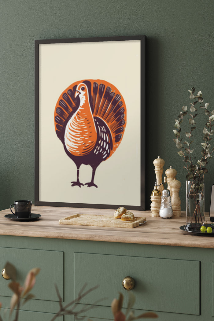 Vintage Style Turkey Illustration Artwork Poster in Kitchen Scene