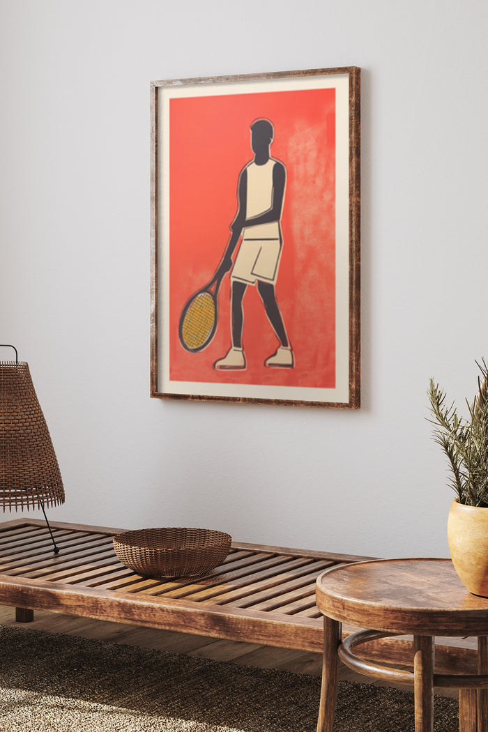Vintage Red Poster of Tennis Player in Interior Decor Setting