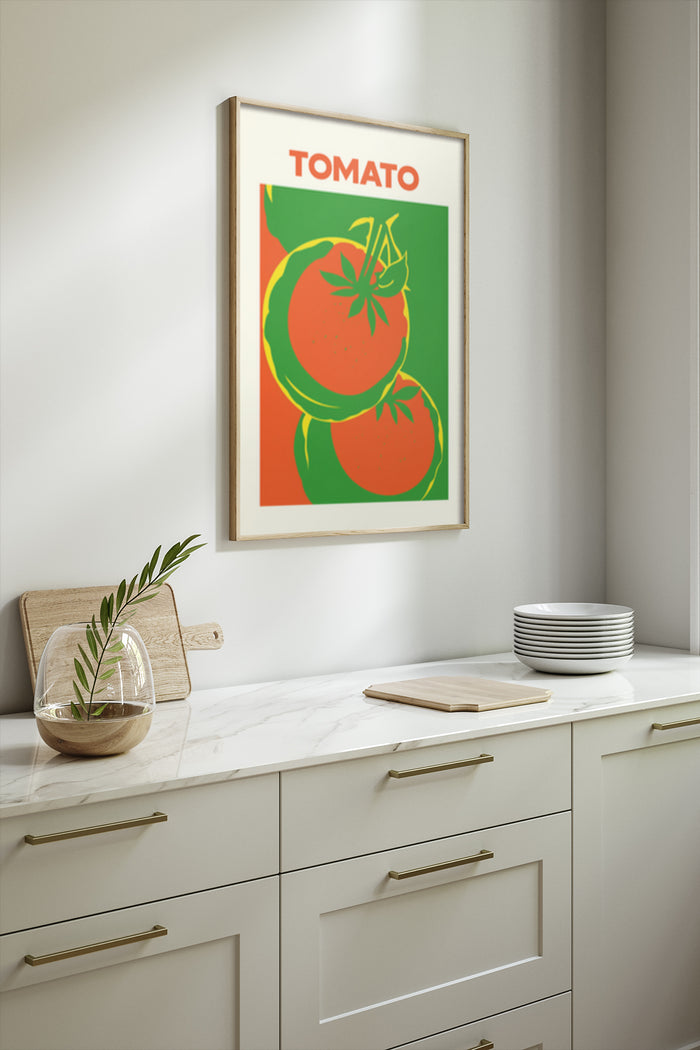 Vintage Tomato Poster Art in Kitchen Decor Setting